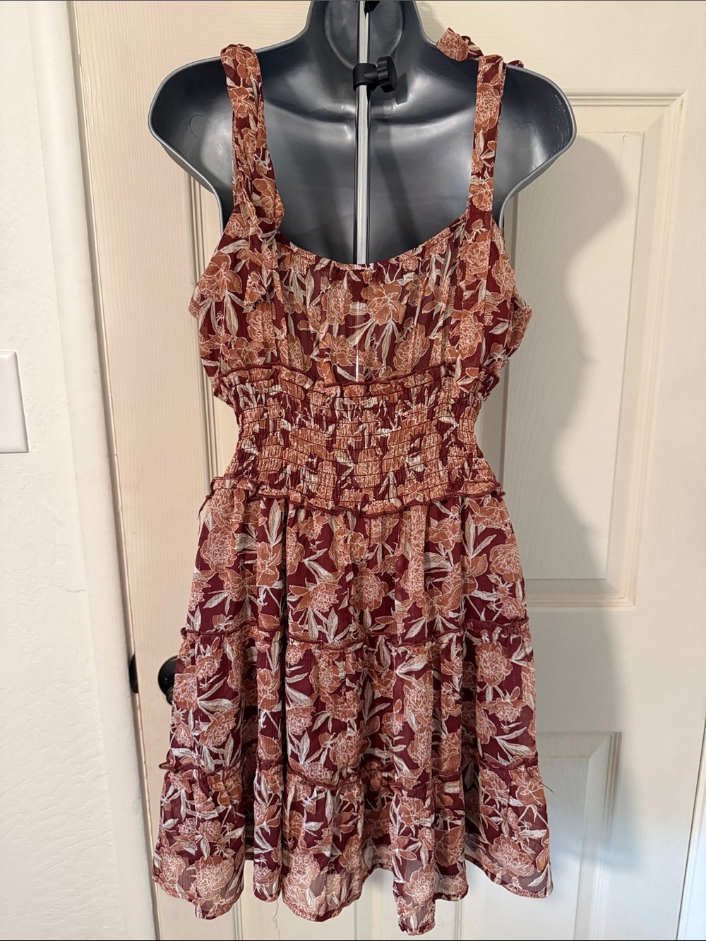 Trixxi Burgundy Floral Tie-Shoulder Mini Dress - Picture 2 of 3